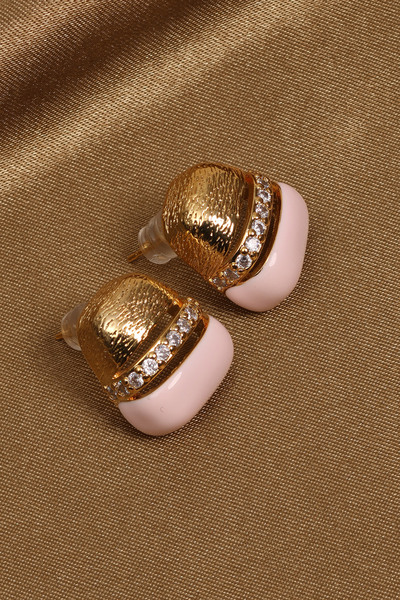 Süspüs Accessories Pink Enamel Gold Color Modern Earrings with Stones in the ...