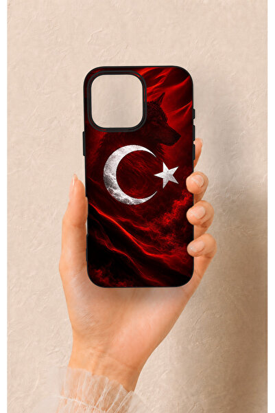 Vip Case iPhone 16 Pro Max Uyumlu Kurt Türk Bayrağı Desenli Silikon Kılıf