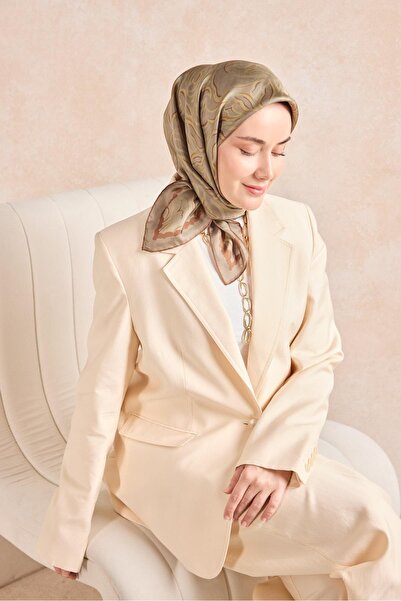Silk Home Twill İpek Eşarp Line Yeşil Vizon