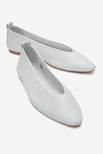 LuviShoes JENAS Beyaz Cilt Hakiki Deri Kadın Babet Ayakkabı
