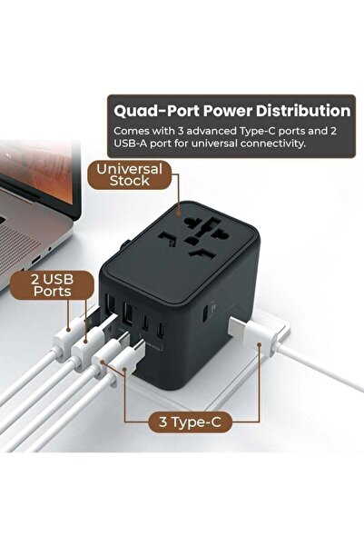 YoYoTech Universal Travel Adapter 65w GaN III Travel Adapter,5 in 1 European Travel Plug Adaptor 2x USB-A and 3 xUSB C Fast Wall Charger