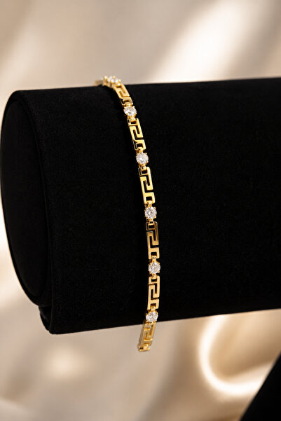 OEM Brățară Damă Placată cu Aur 14K, Model Grecesc cu Cristale Zirconia, 18 c...
