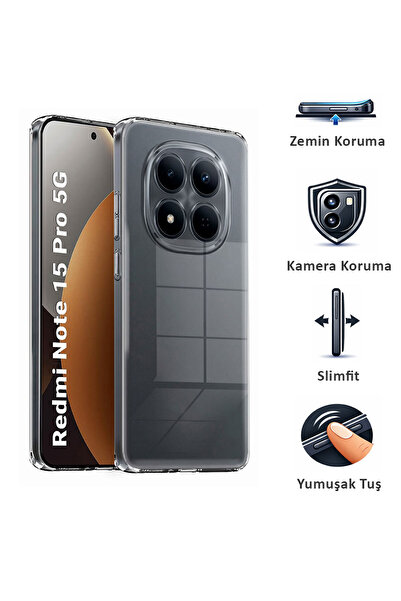 CEPSTOK Redmi Note 15 Pro 5G Kılıf Şeffaf Kamera Korumalı Esnek Yumuşak Silikon