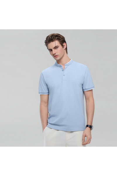 Giordano تي شيرت رجالي ضيق من القطن بتصميم هينلي وطباعة جرافيك