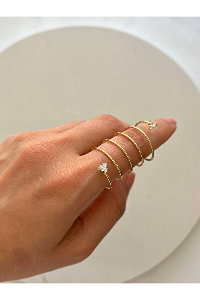 shop Gold - Çelik Tasarım Spiral Yüzük Markiz Kesim Zirkon Taş