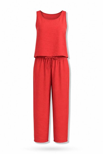 5in1Canpolat Crvena bluza i pantalone sa mrkvastim krojem, set 3089