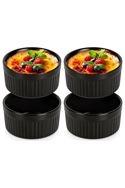 Orion Boluri de copt din porțelan negru, 260 ml, set de 4