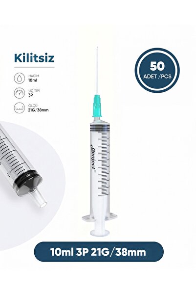 10 ml. , 3 Parçalı , 21G (0.82mm.), 38mm, Açık Yeşil Şırınga 50 Ad./Pkt.