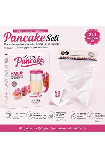 QesQin 2’li Pancake ve Hamur Hazırlama Seti – Hamur Porsiyonlayıcı Sürahi + 5...