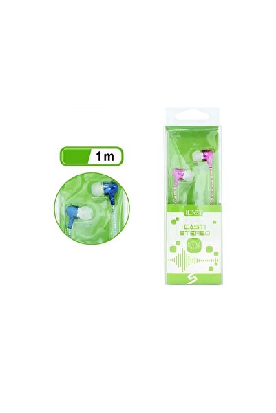 idei Căști Stereo In-Ear cu Fir, 1m, Roz/Albastru Metalizat, Sunet Clar, Univ...