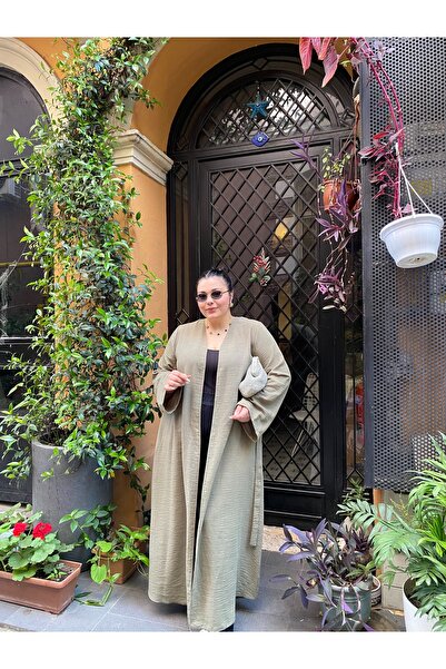 JALİA İnce dokuma kumaş cepli kemerli kimono