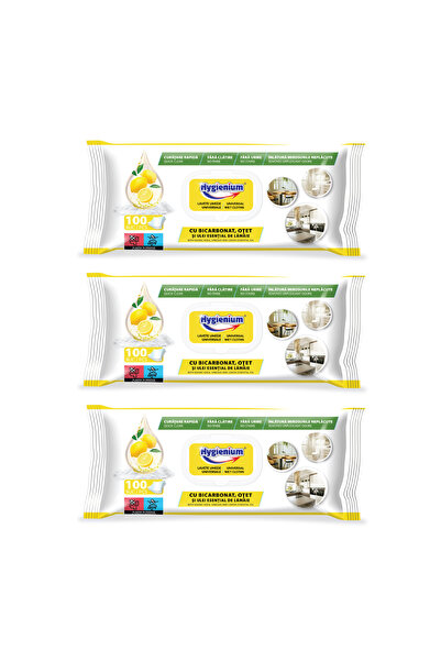 Hygienium Set 3 x Servetele umede Hygienium, 100 buc, 23x21, 5 cm, cu bicarbo...