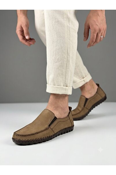 Lütfi Men's sand nubuck genuine leather orthopedic sole summer shoes