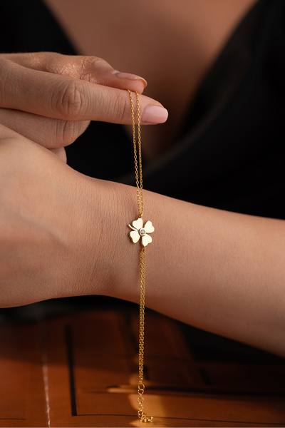 Silvano Jewelry 925 Ayar Gümüş Zincirli Yonca Bileklik