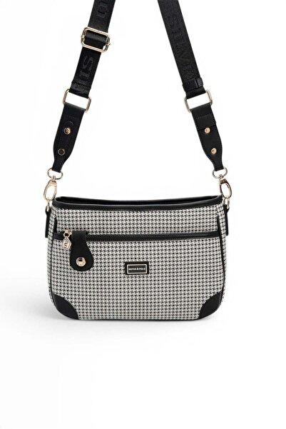 Silver Polo حقيبة كروس نسائية منقوشة باللون الأسود - Black Goose Feet SP1160