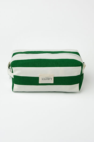 the ramify Marina Duck Fabric Large Size Lined Makeup Bag Travel Bag Green