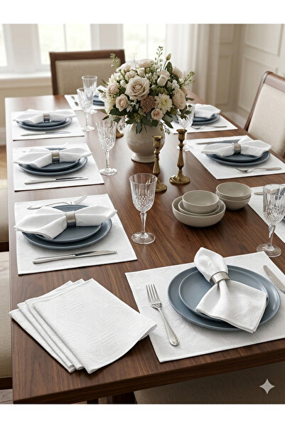 livoriahome collections www.livoriahome.com 6'lı Jakarlı Kumaş Görünümlü Serv...