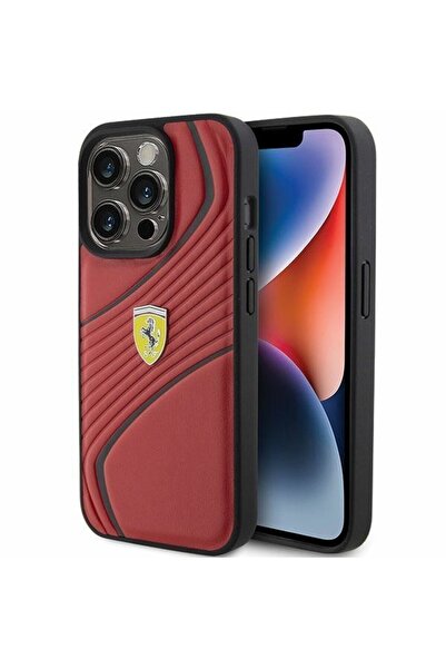 Ferrari Carcasă Twist Metal Logo pentru iPhone 15 Pro, roșie
