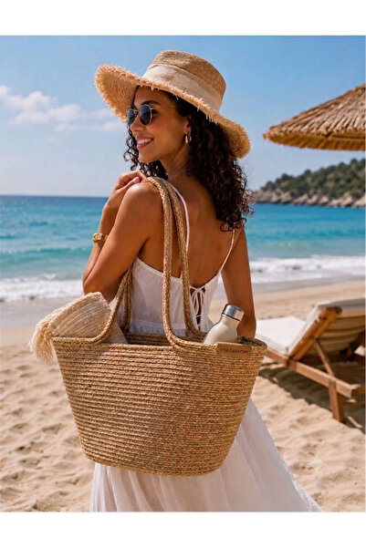ENA Dizajnirana slamnata pletena torba za plažu - velika torba za nošenje pre...