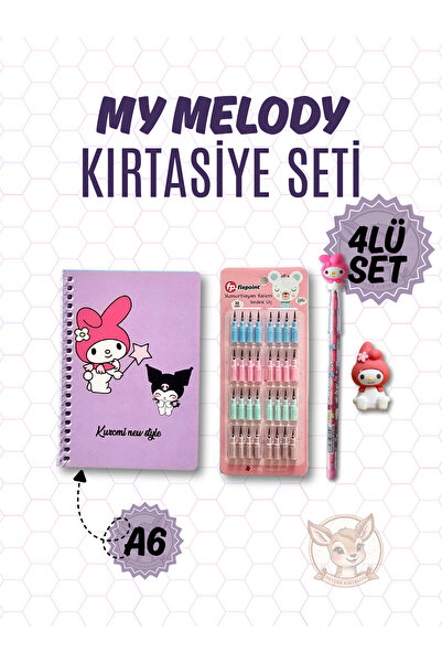 Ceylan Kırtasiye 4 lü My Melody Defter Kalem Silgi Yedek Uç Kırtasiye Seti - ...