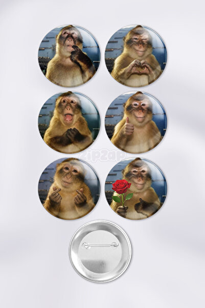 Thinking Monkey Bag Ornament Badge Pin Button Badge Set (6 Pieces)