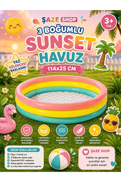 SAZE 🌈 Şişme Tabanlı Yumuşak Sunset Renkli Şişme Oyun Havuzu 114x25 cm