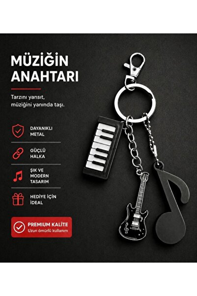Dinç Spor Metal gitarıyla,Müzik Temalı Metal Anahtarlık Seti