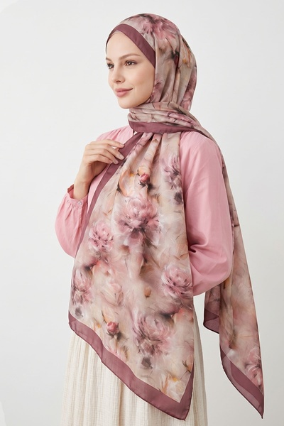 InStyle Abstract Floral Pattern Dried Rose Soft Cotton Shawl