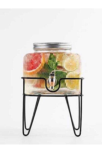 Mony moon Ribbed Glass Beverage and Juice Dispenser with Black Metal Stand | ...