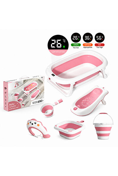 stars pearl 6 in 1 Foldable Baby Bathtub Set with Intelligent Temperature Sen...