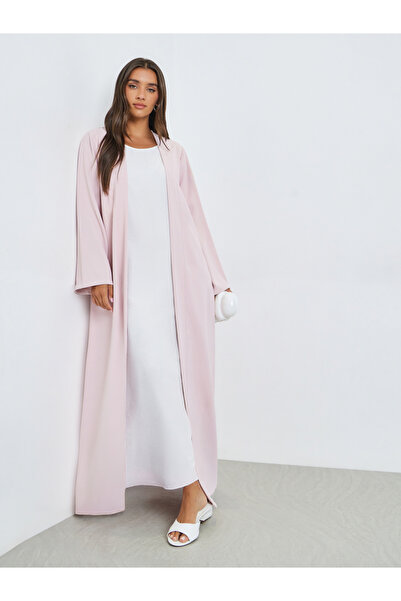 Amirah By Styli Light Pink Solid Front Open Abaya