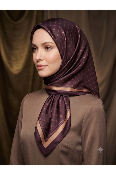 Picasso Silk-Look Brown Crystal Scarf – Twill Stylish Design 90X90