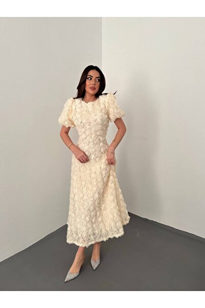 asyadabutik Rochie de damă cu design special și detalii cu trandafiri