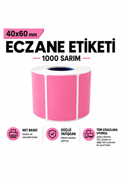RULORULO 40x60 Termalna apotekarska etiketa roze boje 10 rola po 1000 etiketa