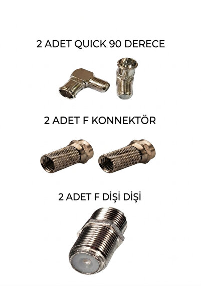 Derwell 2 Adet Quick 90 Derece Açılı L Tipi Konnektör, 2 Adet RG6 F Konnektör...
