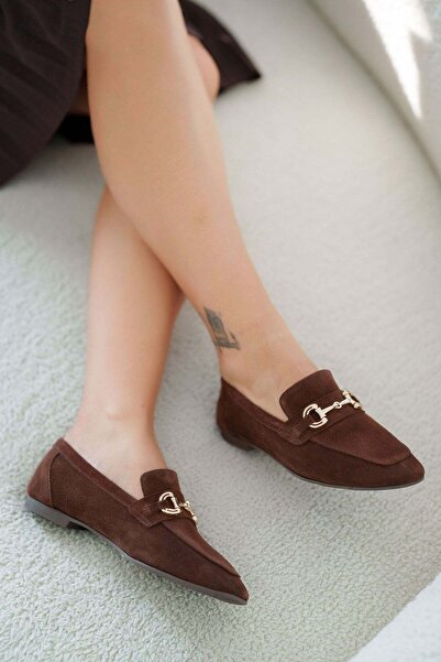 Parponi Harper women's buckled genuine suede loafer shoes - brown