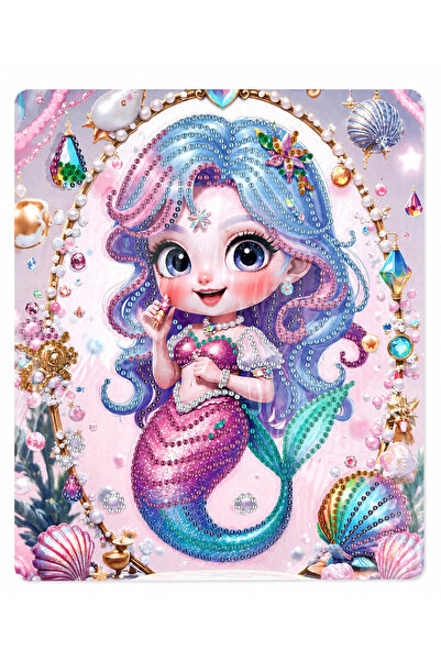 iğne izi Hı Stone 5D Diamond Stone Processing Kit Painting 21X25 cm Mermaid P...