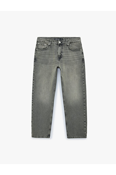 Koton Normal Waist Pocketed Cotton Vintage Straight Fit Jean Trousers