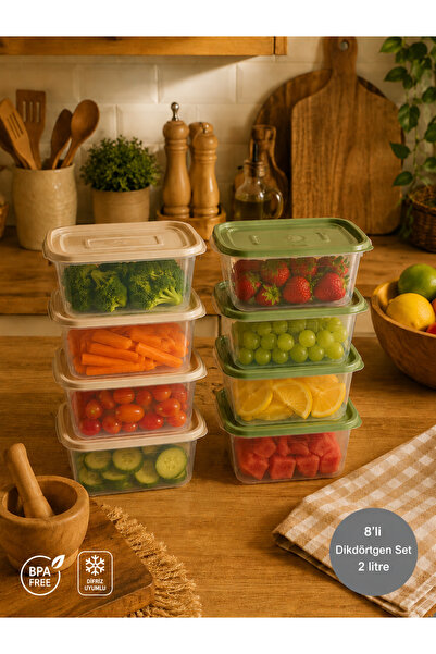 Nesto Home Set of 8 Deep Rectangular Storage Containers, 2 Liters, Microwave ...