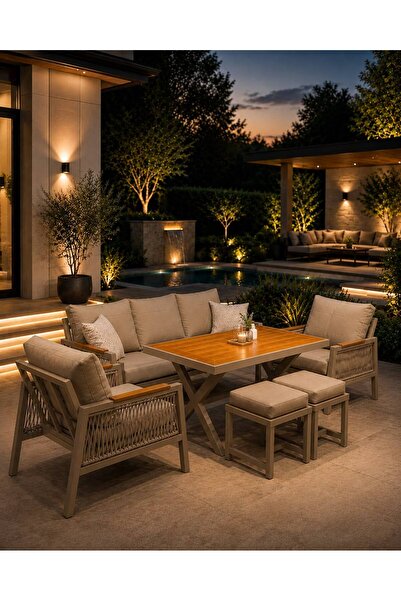 Rovena GARDEN Balkon Takımı, Cappuccino Bahçe Takımı 5+1 (Masa 70x110 3lü Kol...