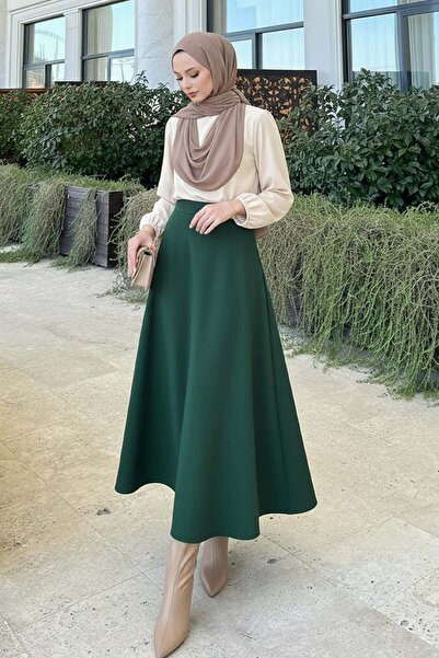 zhrcelebi Scuba Flared Skirt 0023 - Emerald Green