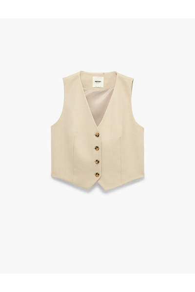 Koton Viscose Blended Buttoned V-Neck Sleeveless Vest