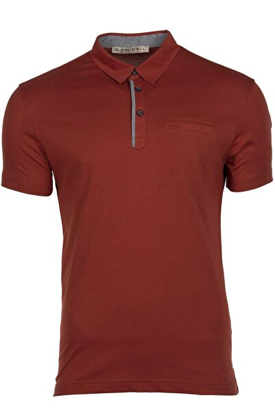 Arma Men's Brick Color Basic Regular Fit Polo Neck T-Shirt Y9Tyo7614