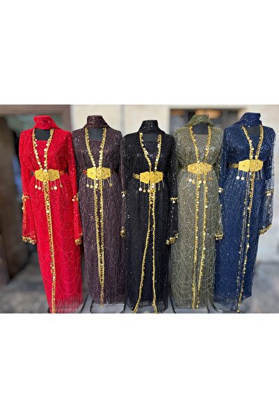 MODA Çeyrekli Zincirli Abiye Kaftan Şal ve Kemer Dahil