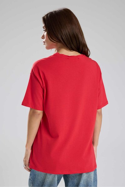 tw3 Kadın Oversıze Örme Kumaş Basıc T-Shirt