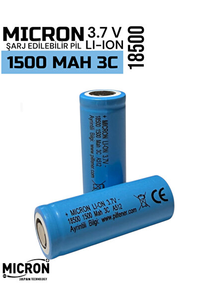 Micron 18500 Li-Ion Şarjlı Pil 3.7V 1500 mAh 3C Şarj Edilebilir Batarya