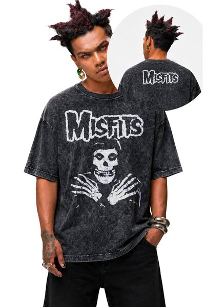 Fuddy Moda Unisex Misfits Back-Of-The-Neck Printed Washable T-Shirt, Oversize...