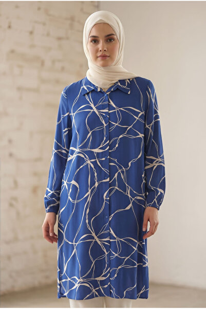 tuvadi Women's Navy Blue Marble Patterned Viscose Tunic Shirt - Hijab Shirt, ...