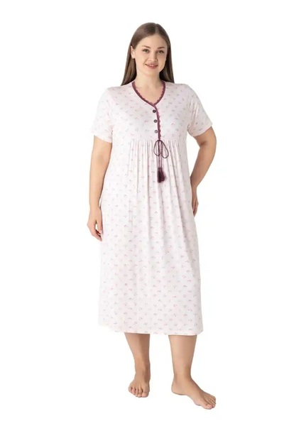 JENİKA قميص نوم نسائي كبير الحجم أنيق بياقة من الدانتيل وتفاصيل من الخيوط من ...