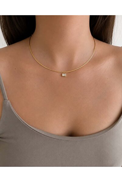 LEROSY CO. Özel Seri Markiz Kare Taşlı Choker Kolye